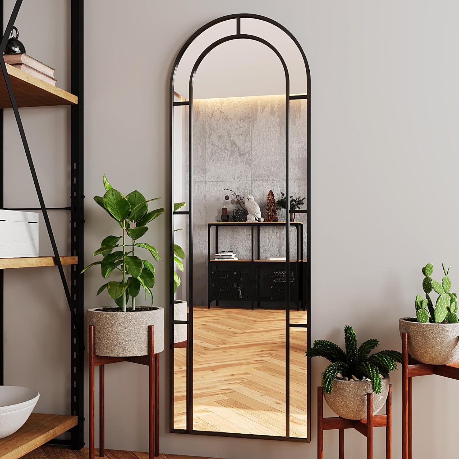 AUYHM Mirror Window,21"x58" Full Length Arched Mirror,Wall Mirrors,Full Length Mirrors Wall Mounted,Window Mirrors for Wall Decor(Black)