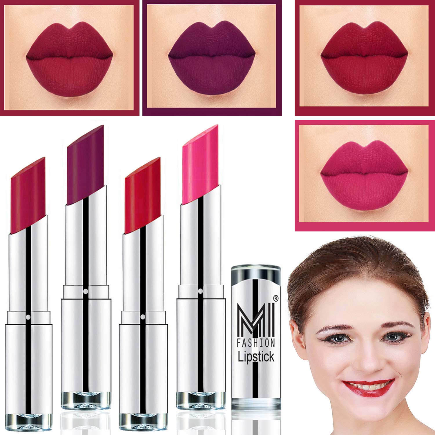 MI FASHION® Soft Matte Lipstick Set Of 4 - Dry Red, Purple Passion, Red Bomber & Magenta(3.5 Gm Each)