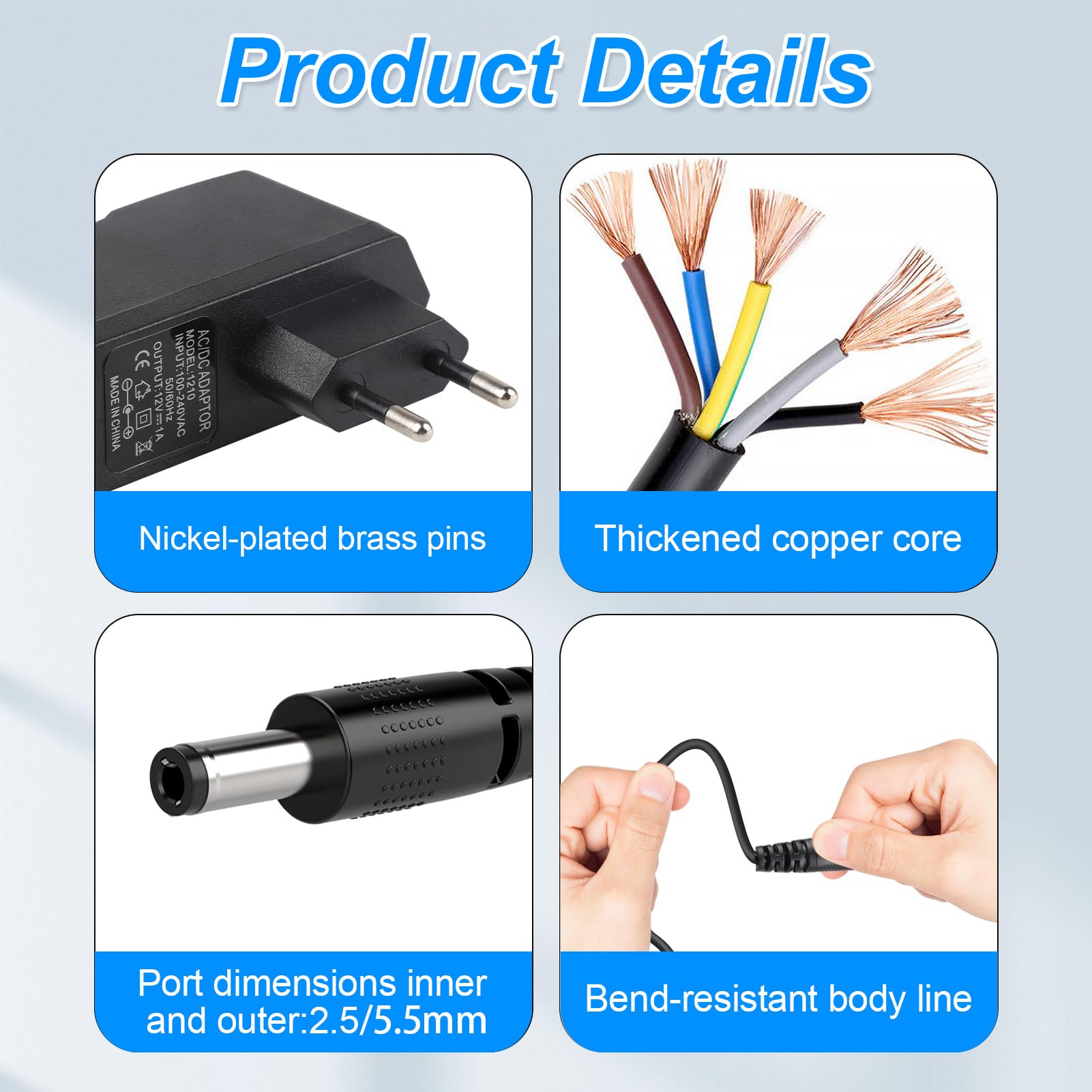 12V 1A 12W Fuente de Alimentación Universal, AC/DC Adaptador 100-240v 50/60hz Universal Corriente Transformador Cargador 5.5 x 2.5 mm para Cámara CCTV, Luces LED, Router, Monitor, Tira de Luz — view 4