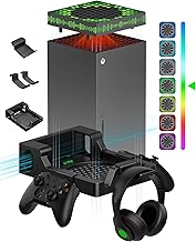 Wall Mount Kit with Cooling Fan for Xbox Series X, Wiilkac Series X Wall Mount kit and Cooling System with 6 Detachable Hooks and RGB Lights, Safely Store and Efficiently Cool Your Console