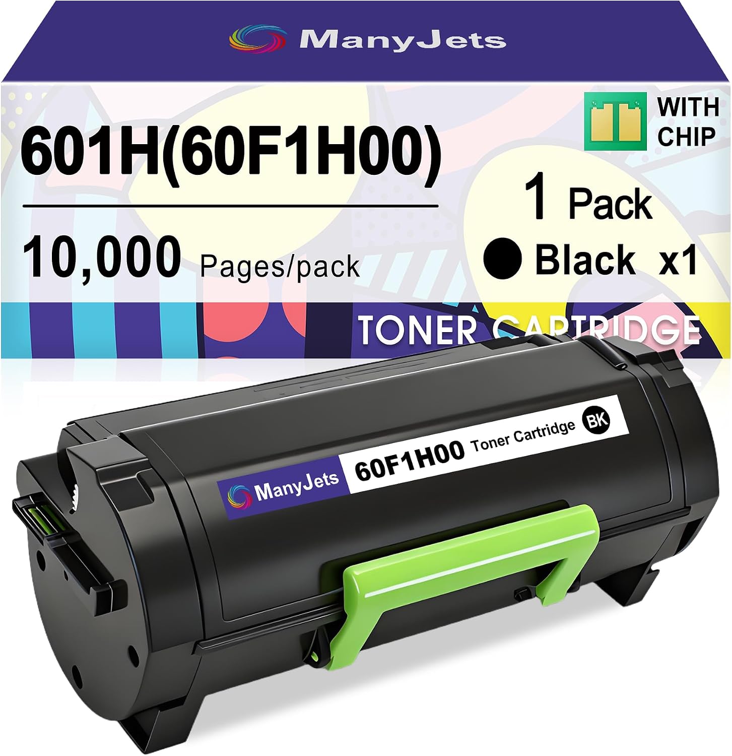 60F1H00 601H High Yield Toner Cartridge Black Replacement for Lexmark MX310, MX410, MX510, MX511, MX610, MX611 Series Printers (1-Pack, Black, 10,000 Pages)