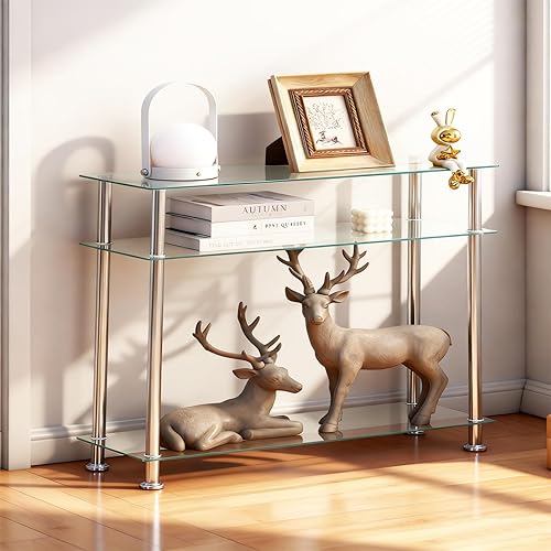 Mesa auxiliar de cristal para sala de estar, mesa auxiliar redonda para sofá, mesa auxiliar redonda de vidrio para espacio pequeño, mesa auxiliar de