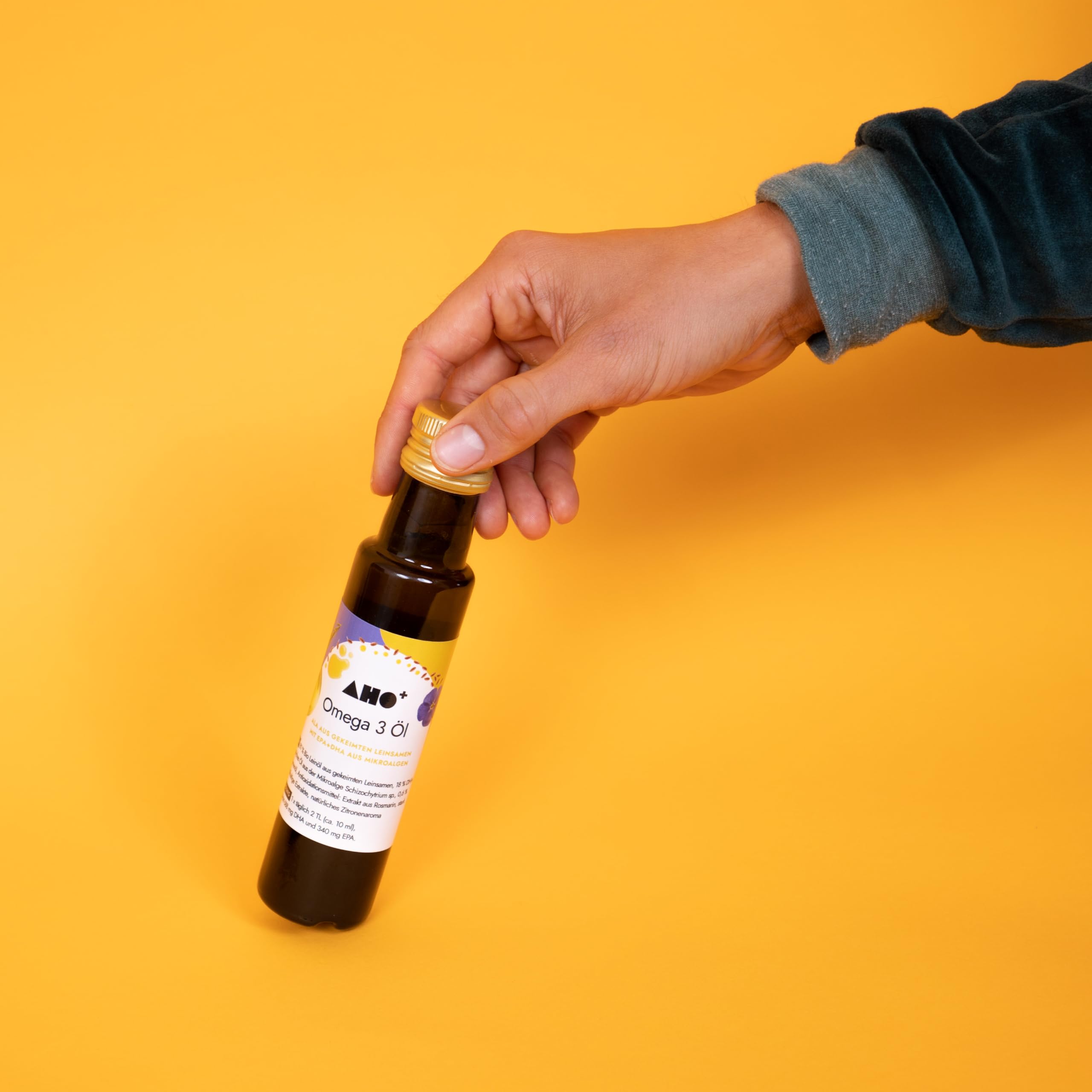 AHO Omega 3 Öl aus Leinöl und Mikroalgen in 100 ml Glasflasche