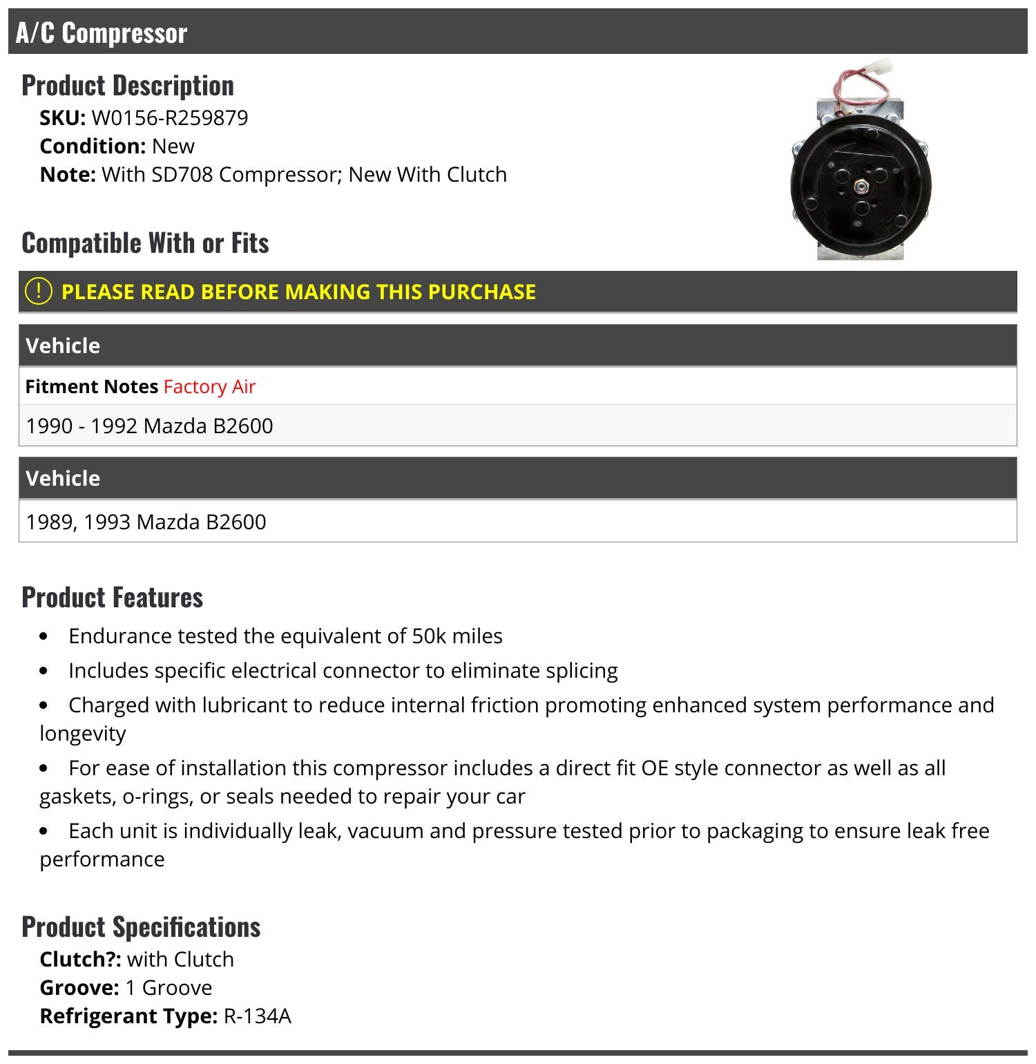 Amazon.com: A/C Compressor with Clutch - R134A Type - Compatible