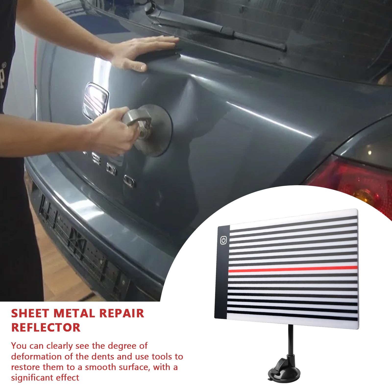 GOMETY Luz para reparación de abolladuras sin pintura, tablero de luz LED con soporte ajustable, lámpara de prueba de tiras de carrocería USB y placa reflectora LED Paintless Body Repair Kit para