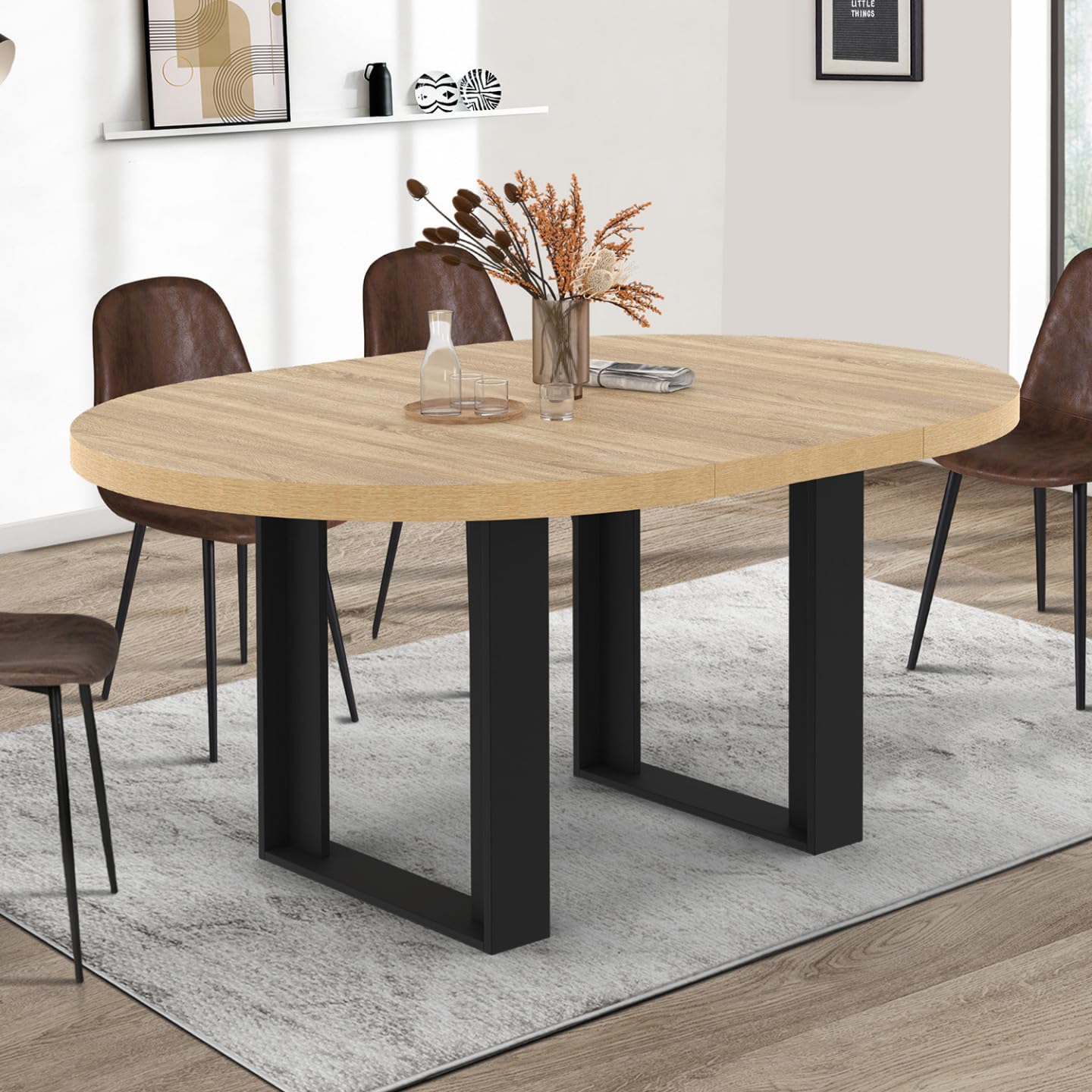 IDMarket - Table à Manger Extensible Ronde Phoenix 4-6 Personnes Bois et Noir 110-150 cm
