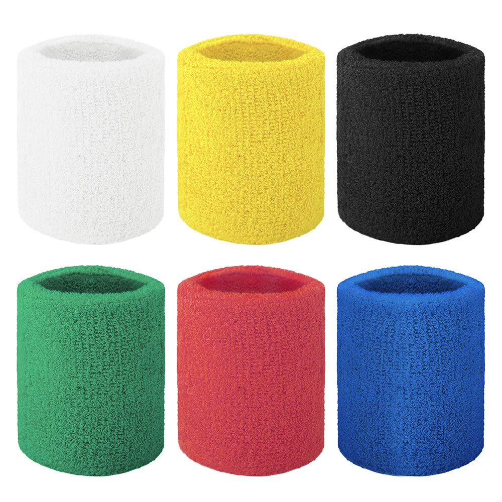 GOGO 6-Piece Wrist Sweatbands Athletic Cotton Terry Cloth Wristband 2 Sizes-Assorted-3 inch — image 1