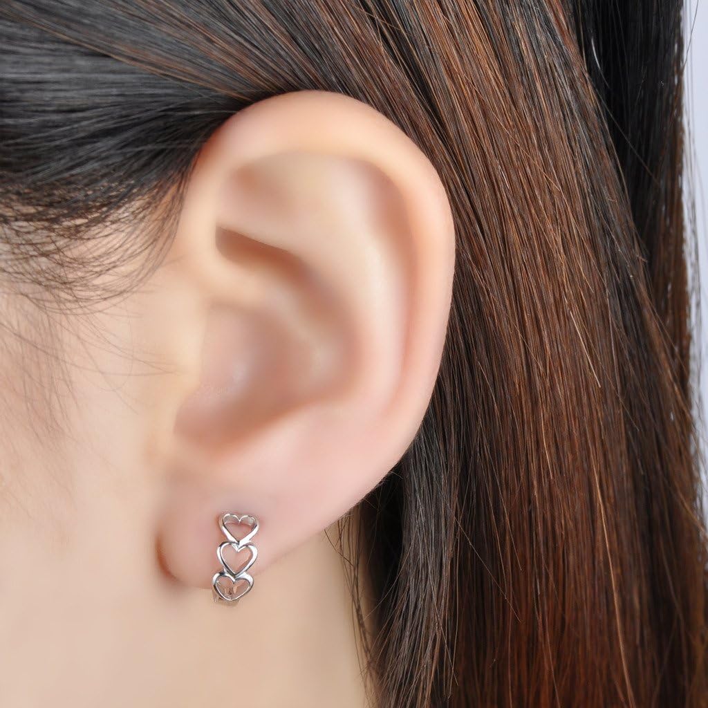 Huggie Earrings 925 Sterling Silver Small Hoop Cartilage Hollow Heart Cluster for Women, 0.5'' - Image 5