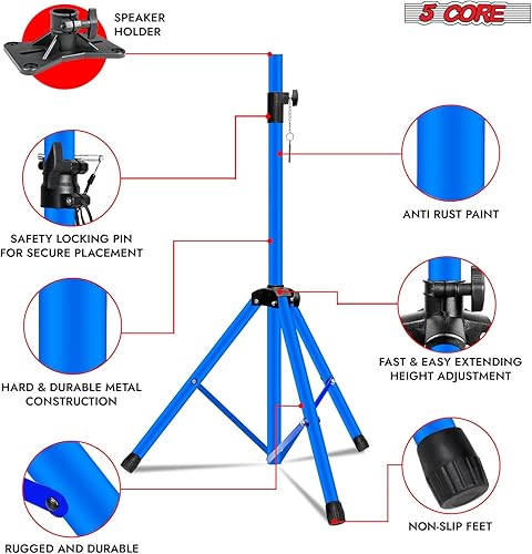 Miniatura 8 de 5 Core Soporte de altavoz ajustable de 40 a 71 pulgadas PA DJ trípode soporte de montaje resistente con inserto de 1.378 in 132 libras de capacidad