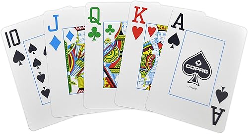 Miniatura 5 de Copag Juego de cartas de juego 100% de plástico con diseño legado de 4 colores, tamaño de puente (estrecho) Jumbo Index rojo/azul doble mazo..