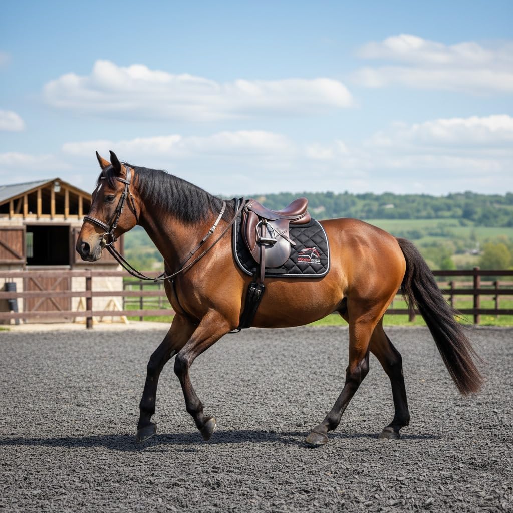 Equine Care English Saddle Pad for Horses - All Purpose Quilted Shock Absorbing Padded Saddle Pad with Breathable Honeycomb Airflow, Non Slip Contoured Wither Relief (Black, Full)