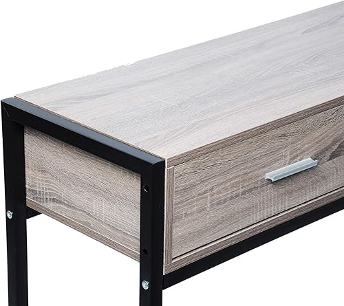Miniatura 6 de LUCKYERMORE Mesa de consola de entrada, pasillo con 2 cajones, mesa de sofá estrecha de metal de madera con dos compartimentos de almacenamiento,