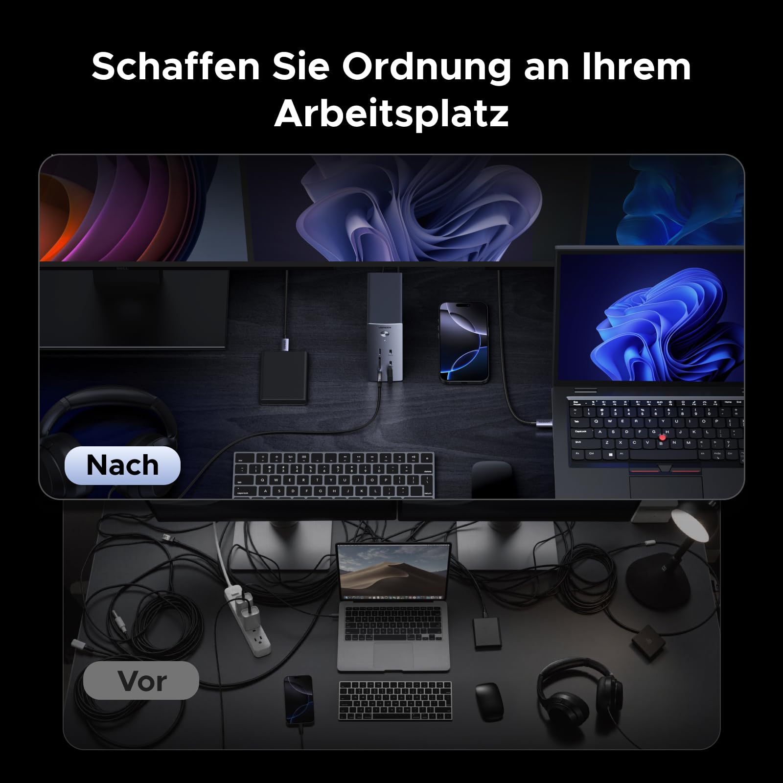 UGREEN Revodok Pro Triple Display Dock【Nur für Windows-Laptop】 2HDMI & DP mit 8K DP/4K HDMI, 100W Aufladen, 27W USB C, 10Gbps USB Ports, Gigabit LAN, SD/TF