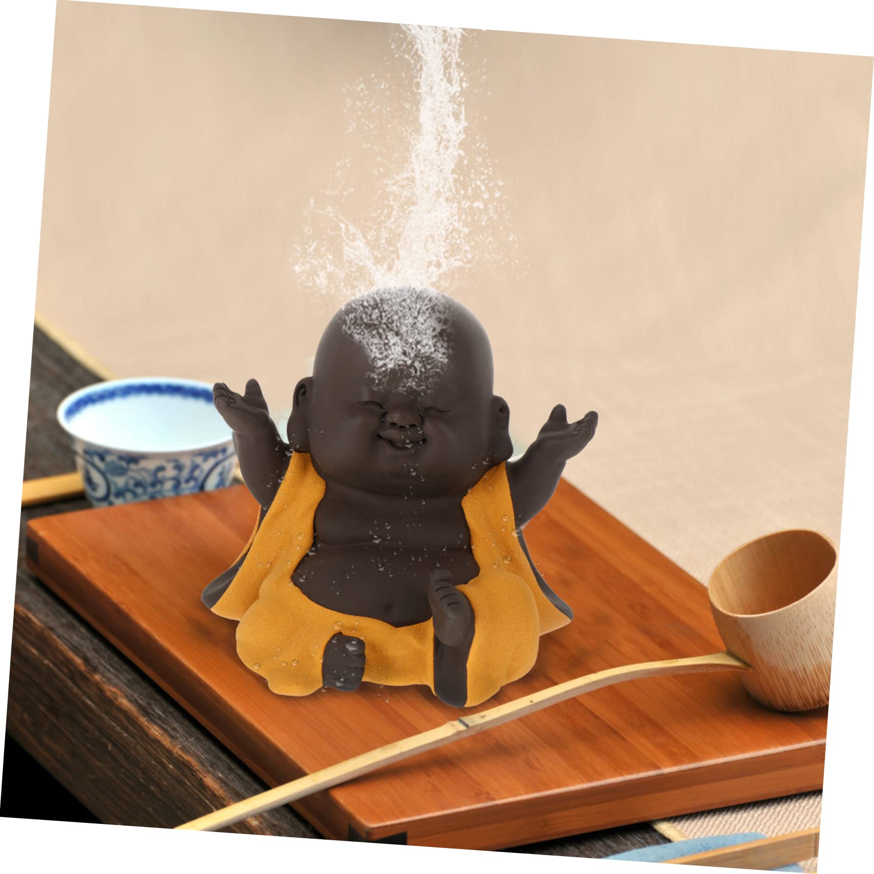 ZXQUEGF 1 szt. Małe ozdoby Buddy Maitrei Posągi Buddy Herbata Zwierzęta domowe Ozdoby Buddy Mały posąg Buddy Budda Miniaturowa figurka Uśmiechnięty Budda Feng Budda Zen Statua Fioletowa glina