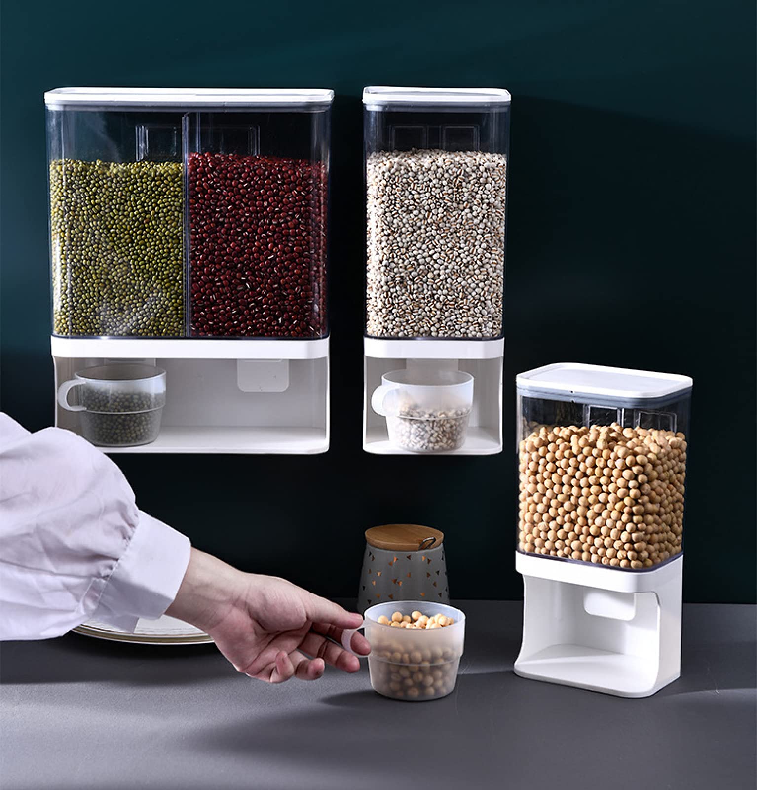 NIBHZ Serbatoio in plastica Trasparente, Fusto per la conservazione del Riso, Contenitore per Alimenti per Uso Domestico, Contenitore per Cereali per Farina d'avena, Cereali, Cereali, Pasta,1500ML