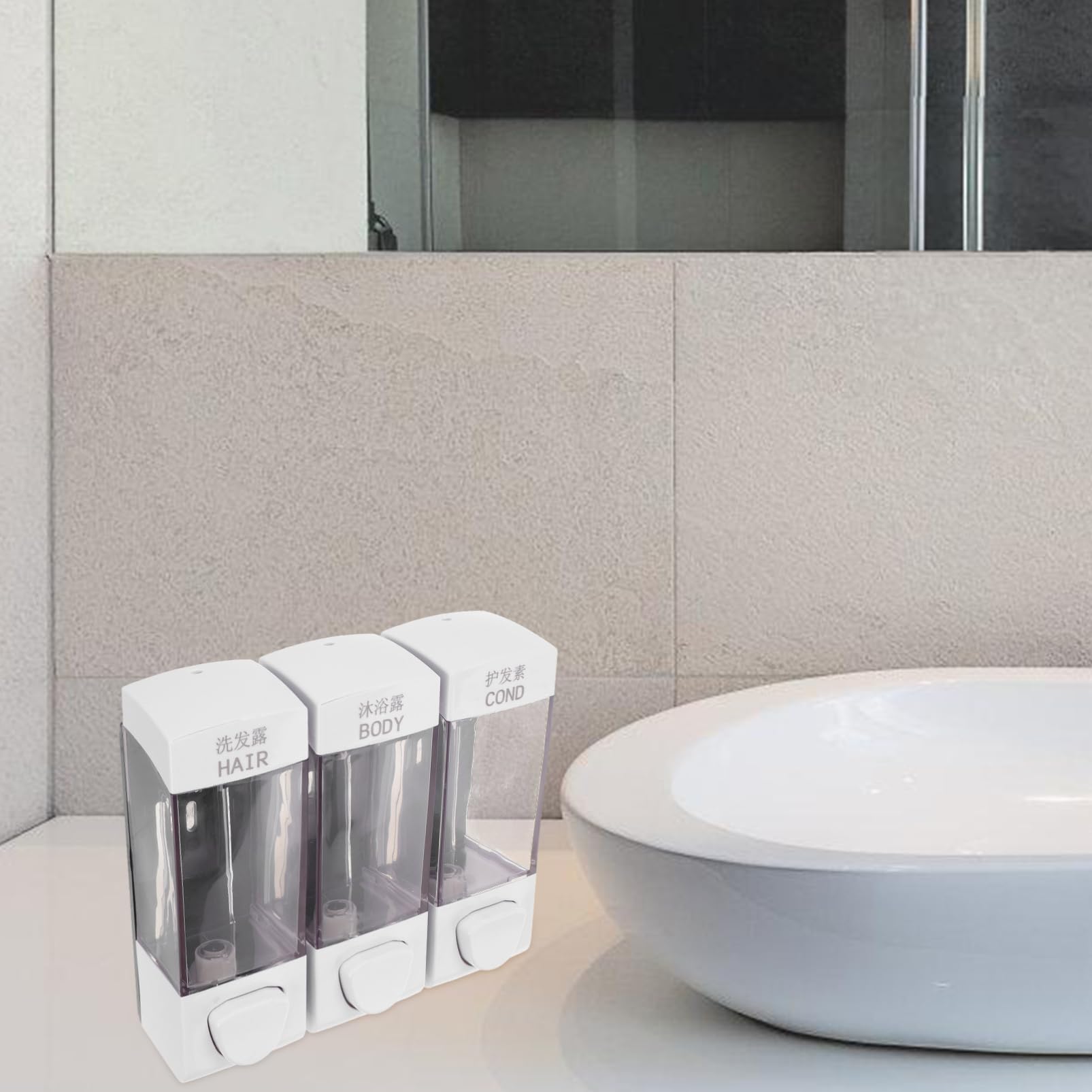 Shampoo Spender mit 3 Kammern 1050ml ABS Wandmontage