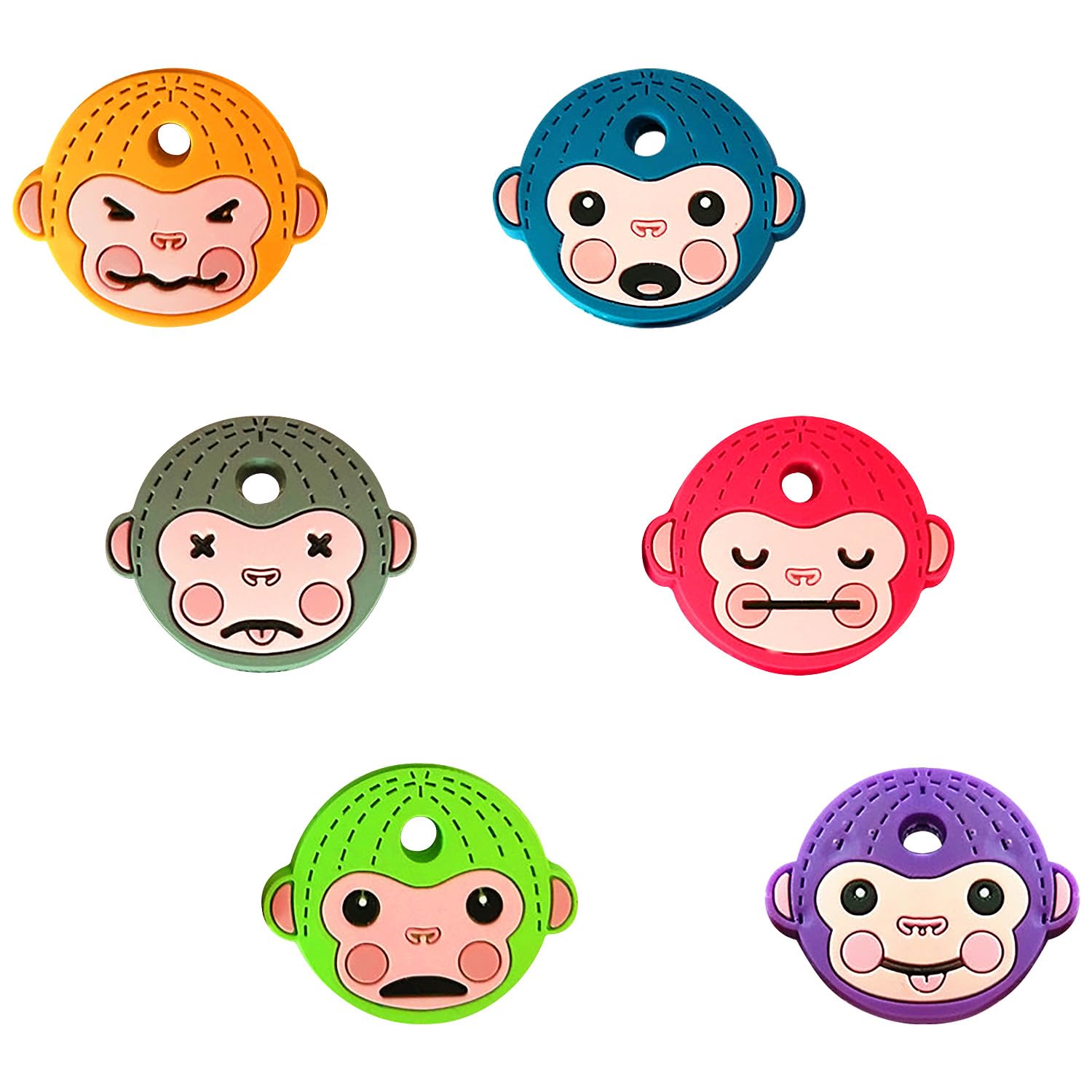Wellrun 6 Pcs Monkey Key Caps Silicone Covers,Cute Animal Key Protectors for Easy Key Identification,Flexible Keys Sleeves,Fits Most Standard Keys