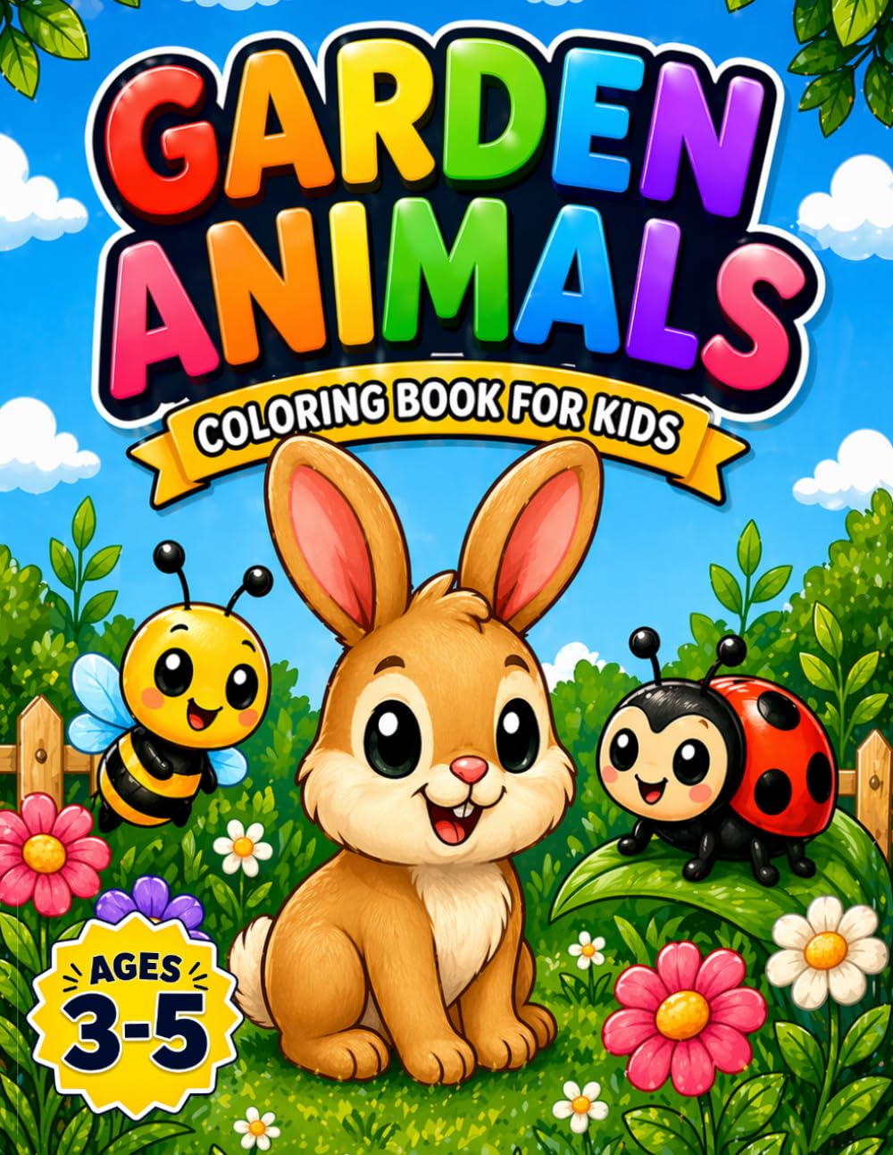 Cute Garden Animals Coloring Book for Kids Ages 3-5: Big Easy Coloring Pages with Bugs Butterflies Snails Frogs and Backyard Animals for Toddlers and Preschoolers