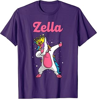 ZELLA Name Personalized Birthday Dabbing Unicorn Queen T-Shirt