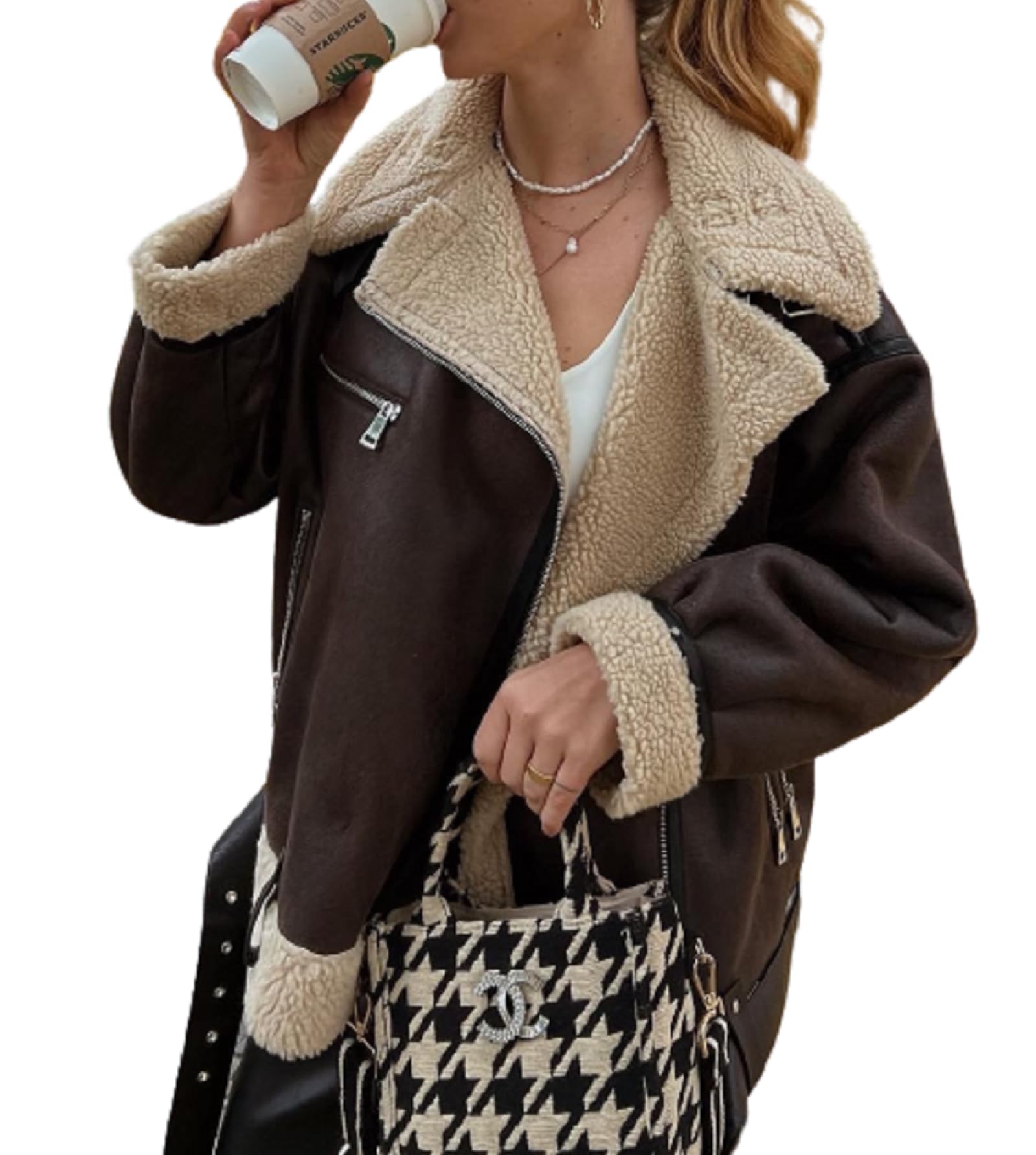 Betrodi Women's Fur Lined Faux Leather Jacket Thick Faux Shearing