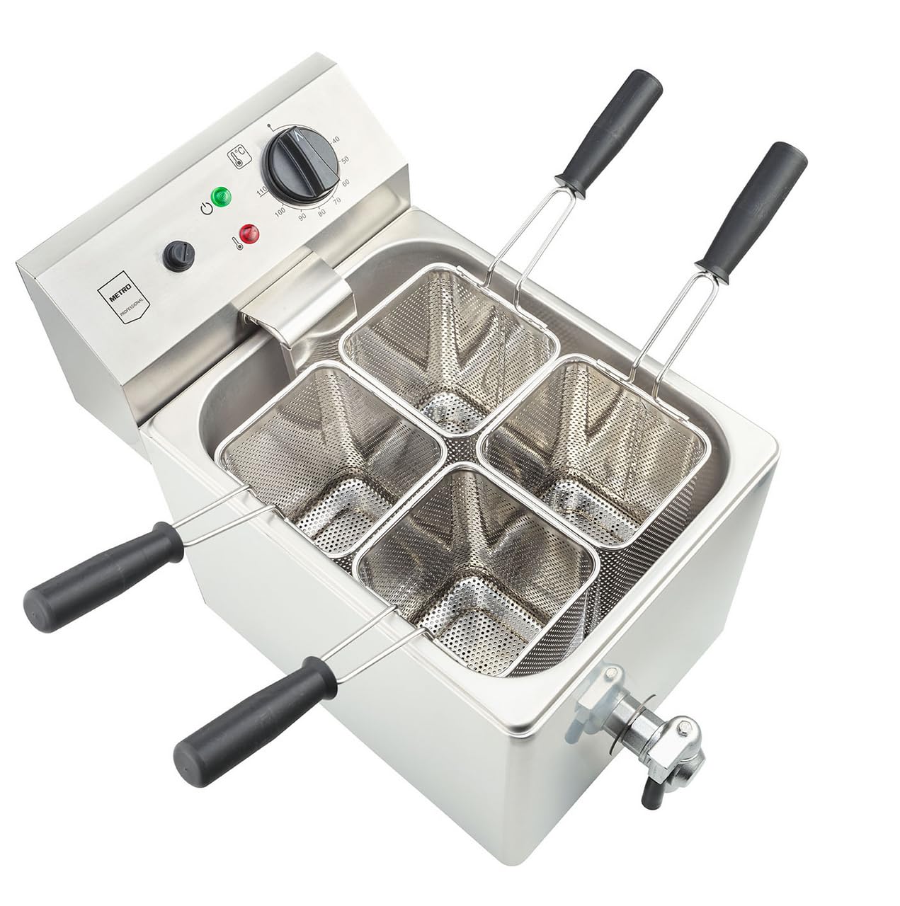 METRO Professional Cuocipasta Elettrico da Banco GNC1008, Acciaio Inox, 8 L, 4 Cestelli, 3150 W, con Rubinetto, Argento