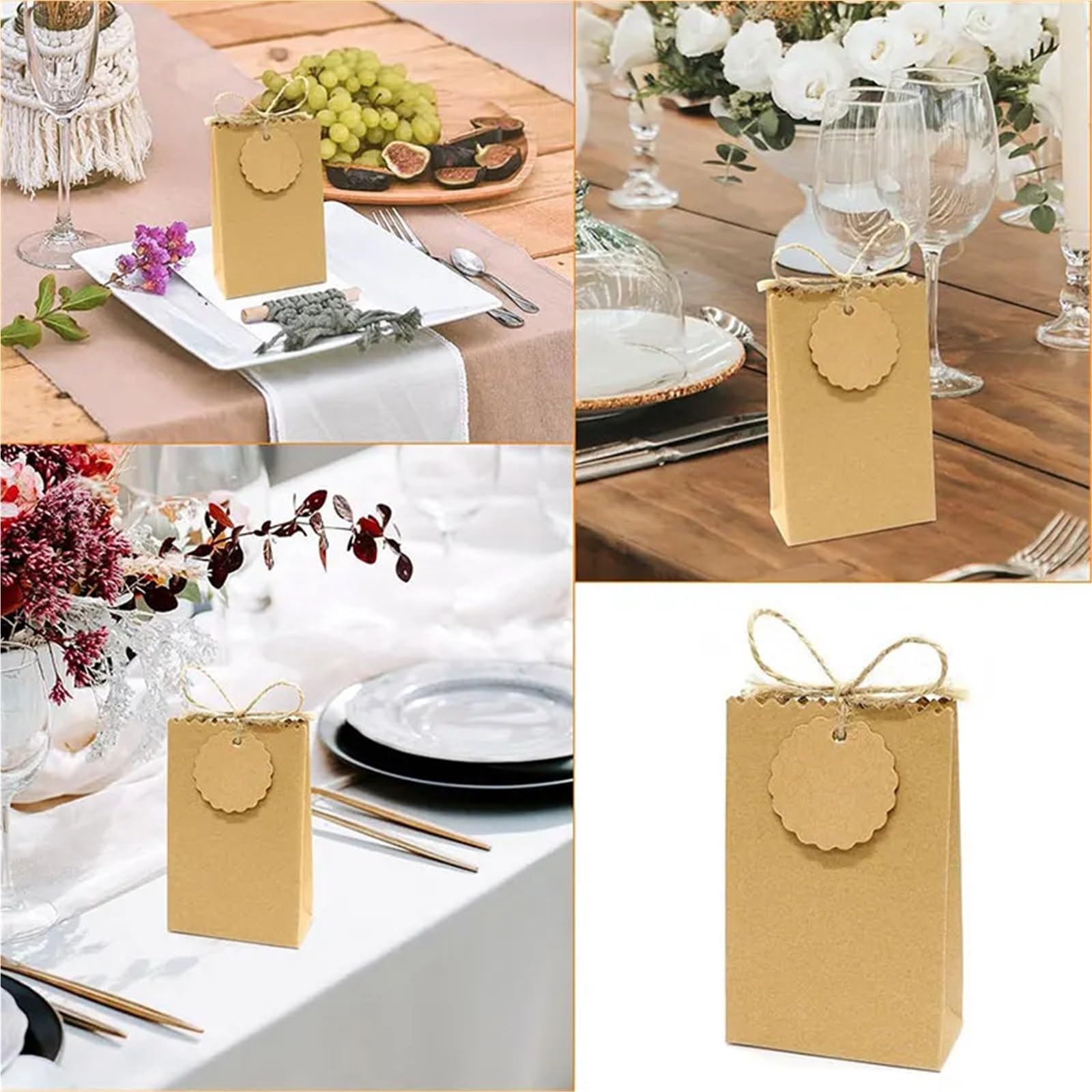 Caja Para Tartas Bolsas de papel kraft (10/30 unidades), cajitas con etiqueta personalizable, plegables for bodas, fiestas y cumpleaños(White,30PCS)