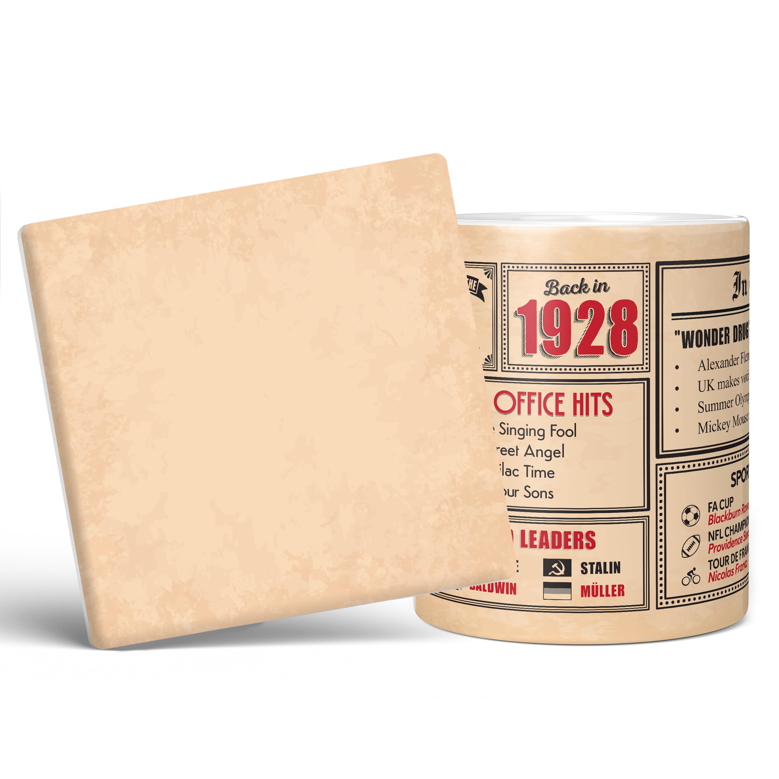 Mug Monster - 98th Birthday Gift - Back in 1928 in This Year Mug, Present for Men and Women, Birthday Gifts for Women, Birthday Gifts for Men, 98th Anniversary Present, 11oz White Mug & Coaster