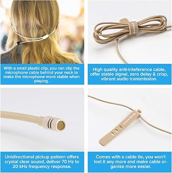 Headset Microphone Discreet Dual Ear Hook Headworn mic fits AKG Wireless Body Pack Transmitters for Lectures, Live Performance, Theater, Podcasts with Windscreens & Rugged Storage Case
