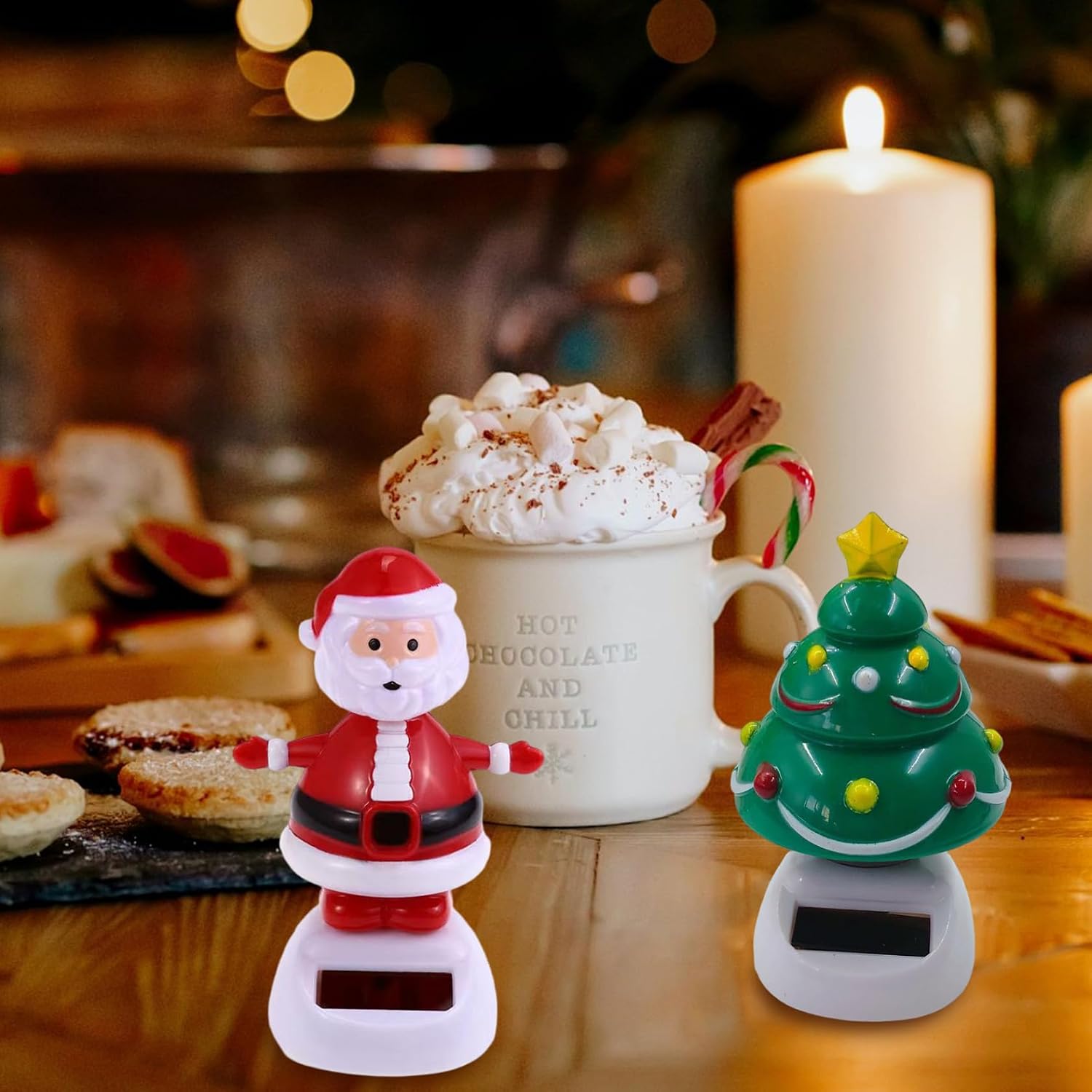 Solar Dancing Figurines, 4Pcs Swinging Bobble Head Car Decor with Snowman Santa Tree Deer, Christmas Novelty for Kids Adults image 2