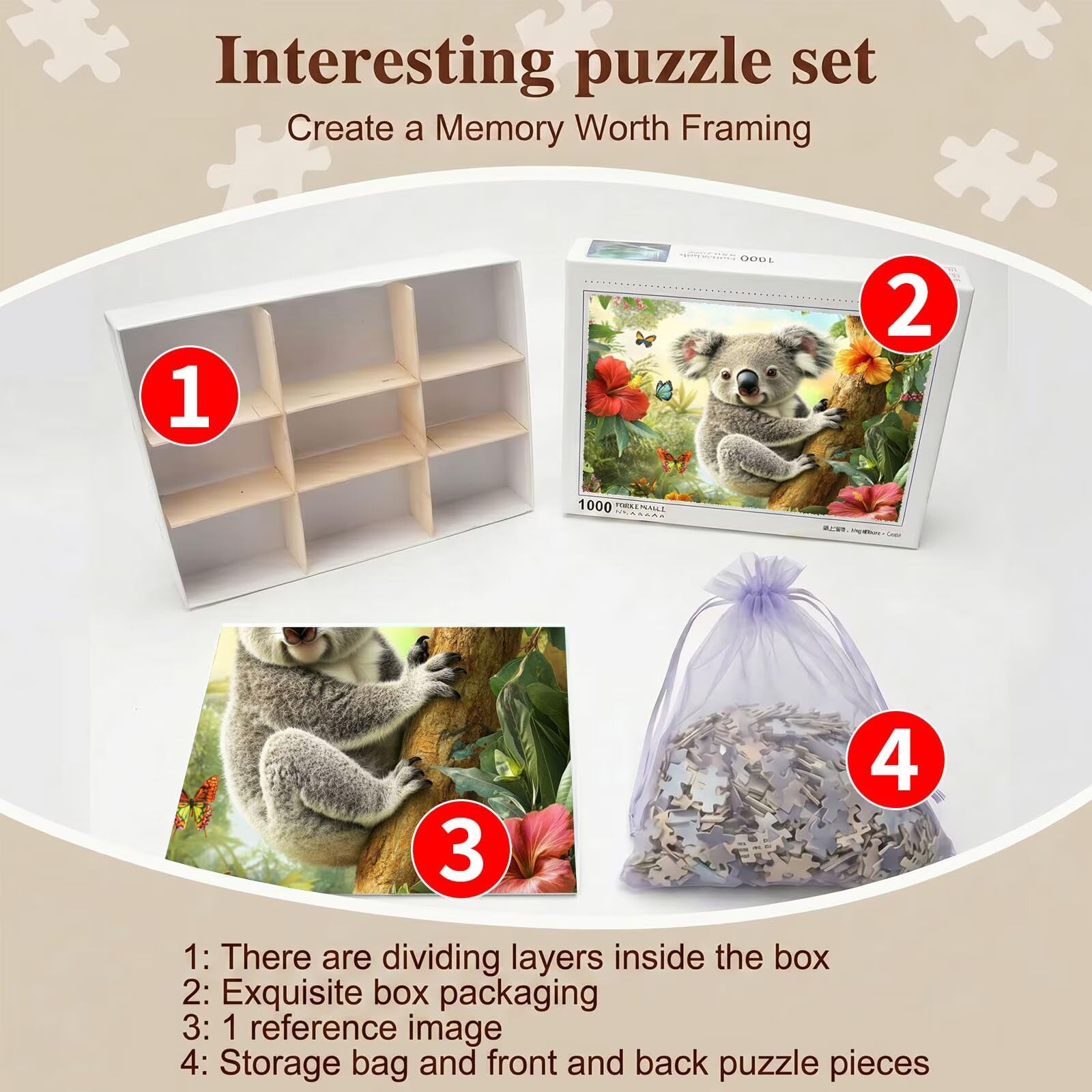 koala Albero Puzzle 1500 Pezzi per Adulti, Puzzle in Legno - Collezione Classica con Poster Incluso - Sfida di Concentrazione e Passatempo Antistress, Gioco Educativo per Famiglia, 87 x 57 cm f0-556