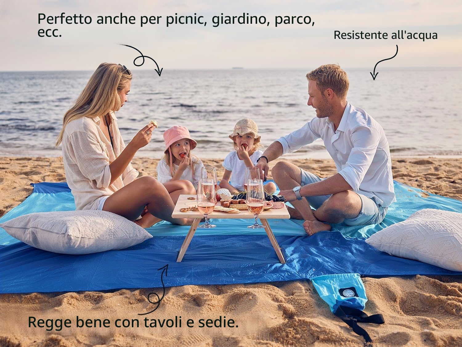 Wekapo Coperta da spiaggia senza sabbia, extra large oversize 25,4 x 2,4 cm, per 7 adulti, tappetino da spiaggia grande e compatto, tappetino a prova di sabbia, ad asciugatura rapida, leggero e