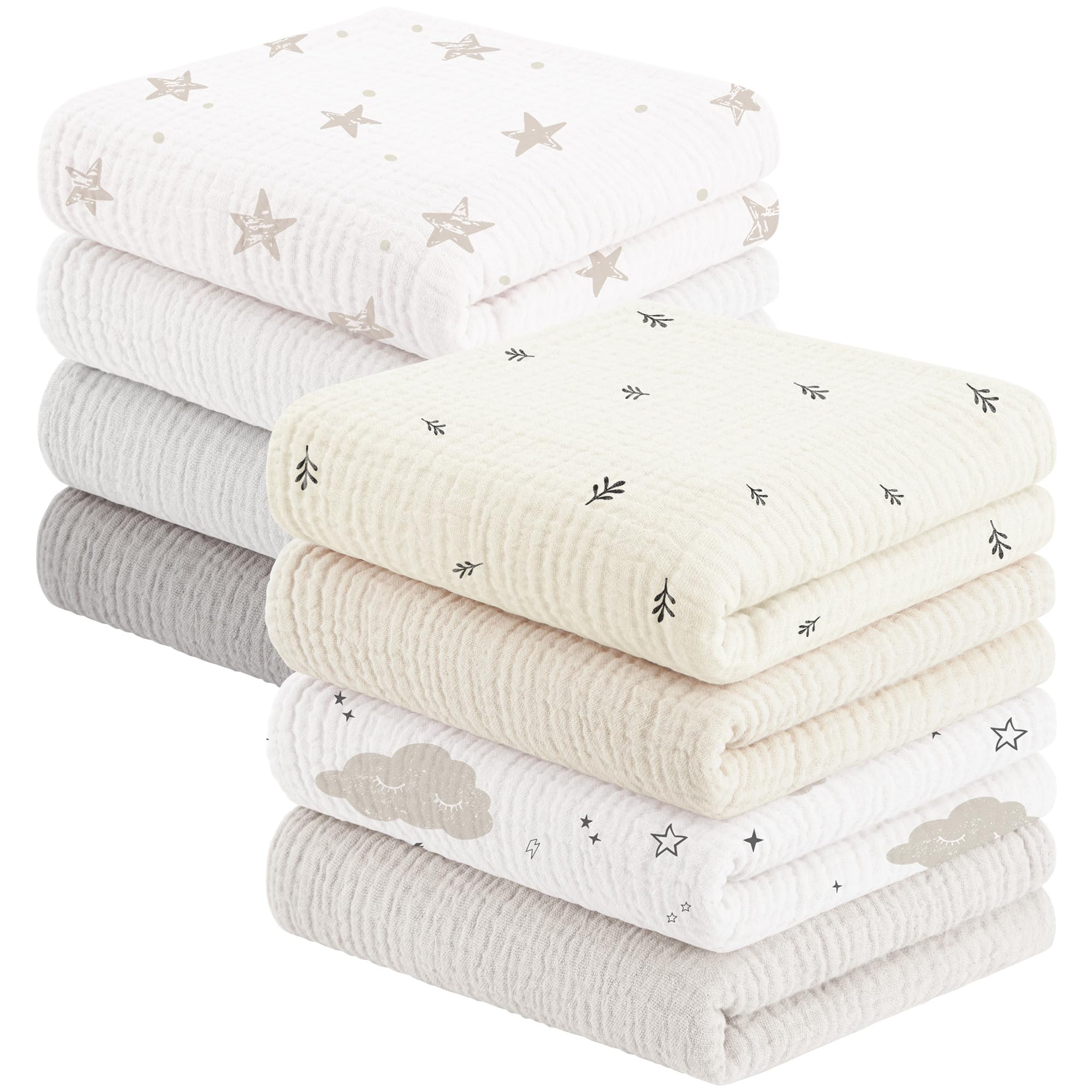 Susurration Mulltücher Baby Spucktücher,8er-Pack 100% Baumwolle Spucktücher Baby für Jungen und Mädchen, Weich, Atmungsaktiv und Extrem Saugfähig Musselin 60x60cm(Weiß-Apricot)