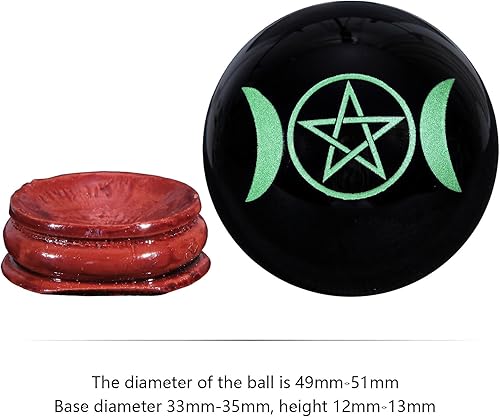 Miniatura 2 de Rockcloud Bola de meditación con esfera de piedra de obsidiana negra con base de madera para decoración del hogar