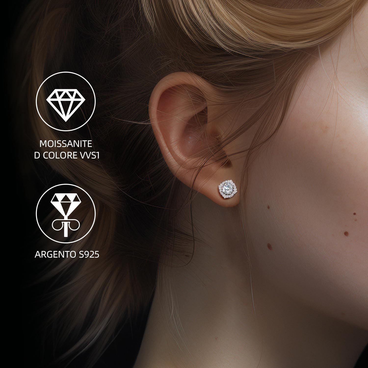 Orecchini in moissanite per donna, diamante in moissanite da 1 CT, coltivato in laboratorio, in argento 925 placcato in oro bianco 18K, orecchini in argento, regalo di gioielli.