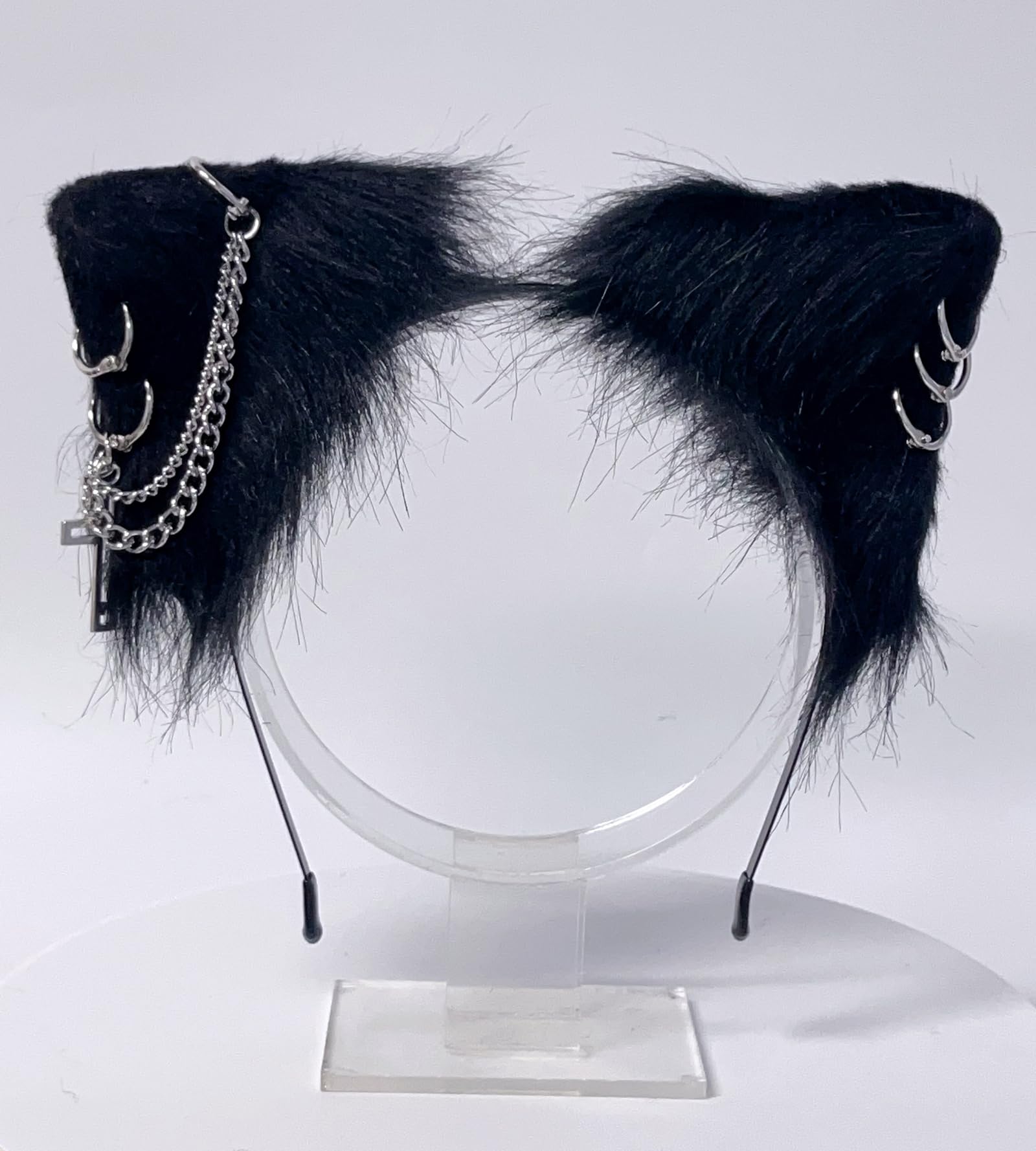 VIGVAN Cat Cosplay Ears Accessories Punk Gothic Cross Cat Ears Headbands Clips: Black