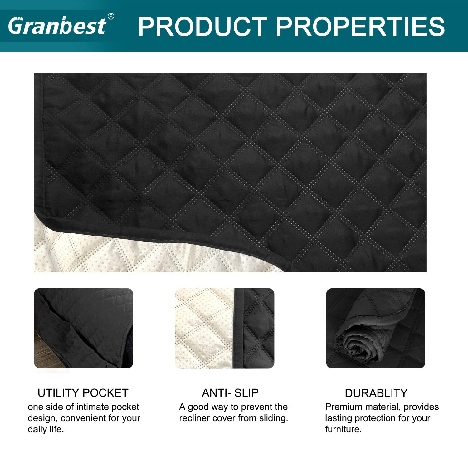 Granbest Waterproof Sofa Cover 2 Seater Non-Slip Loveseat Cover with Elastic Straps, Washable Sofa Protector for Kids Pets - Image 4