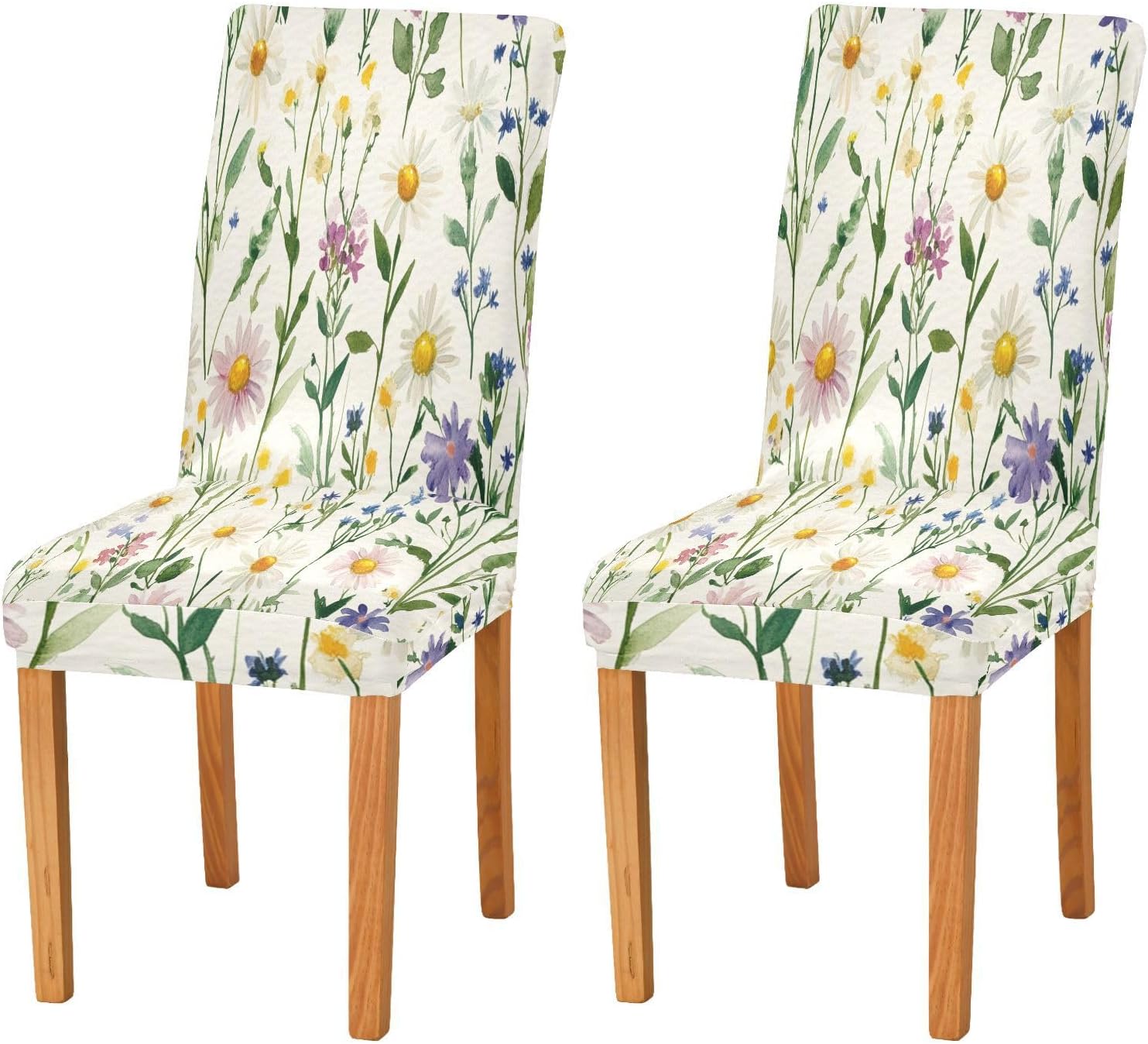 ALAZA Chair Covers for Dining Room, Watercolor Daisies Floral Beautiful Wildflowers Stretch Chair Cover Sets Chair Protector Removable Washable for Ktichen Restaurant Hotel