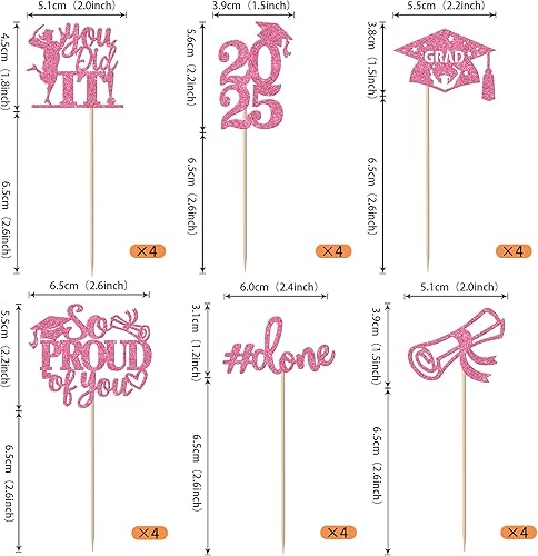 Miniatura 170 de Paquete de 24 adornos dorados para cupcakes de graduación 2025 con purpurina So Proud of You Done Diploma Graduation Cap Cupcake Picks Class of 2025