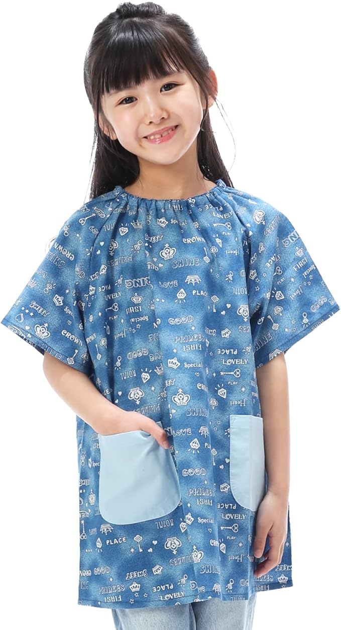 Amazon Co Jp Nishiki ニシキ キッズスモック 半袖 かぶりタイプでラクチン 綿100 ポケット付き 子供 エプロン 女の子 男の子 ジュニア 遊び着 幼稚園 保育園 入園準備 110cm 1cm 130cm ホーム キッチン