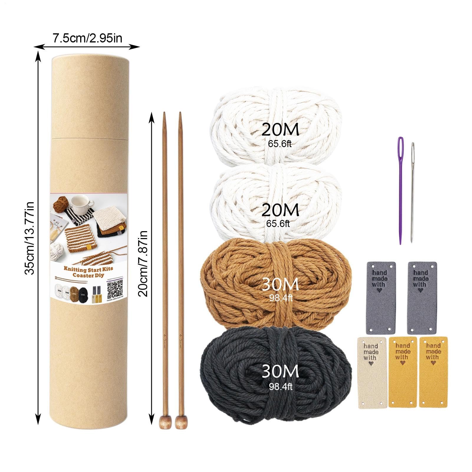 4 SET Strickset Für Anfänger Erwachsene Komplett, Mit Stricknadeln | Teetasse Matte Garn Zum Stricknadeln Für DIY Handwerk, AnfängerGeschenkidee Bastelbedarf Und Kits