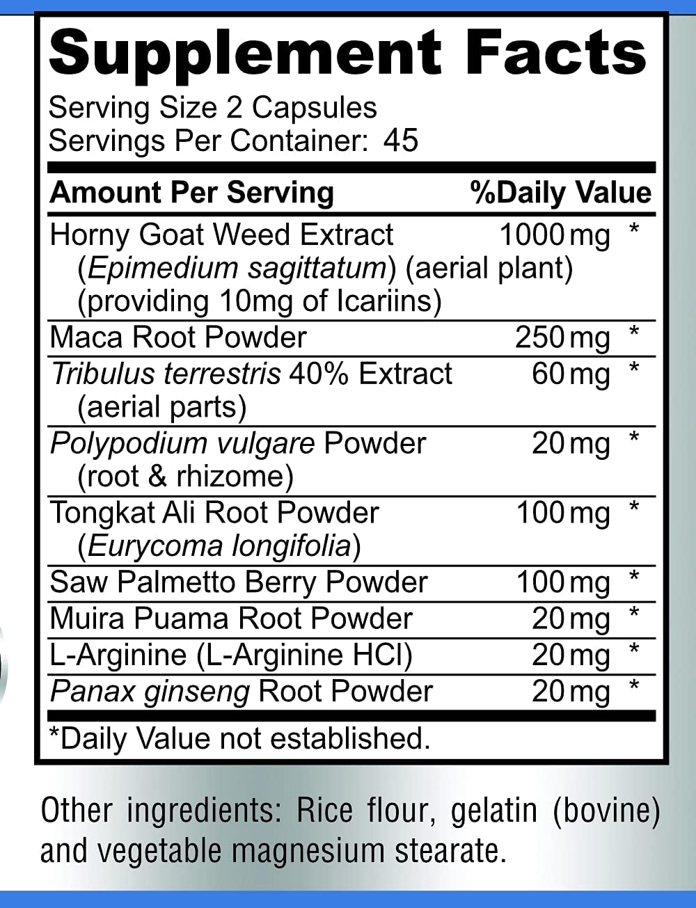 Horny Goat Weed 1590mg Extra Strength Blend, w. Maca, L-Arginine, Ginseng, Libido, Stamina, Energy Support, Non-GMO Formula, 90 Capsules : Health & Household