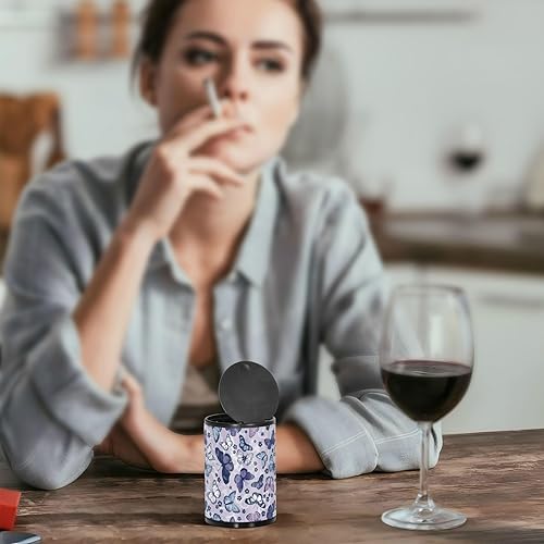 Miniatura 7 de Ceniceros de mariposa voladora púrpura para cigarrillos interiores con tapa, a prueba de olores, de acero inoxidable, portátil, sin humo, latas de
