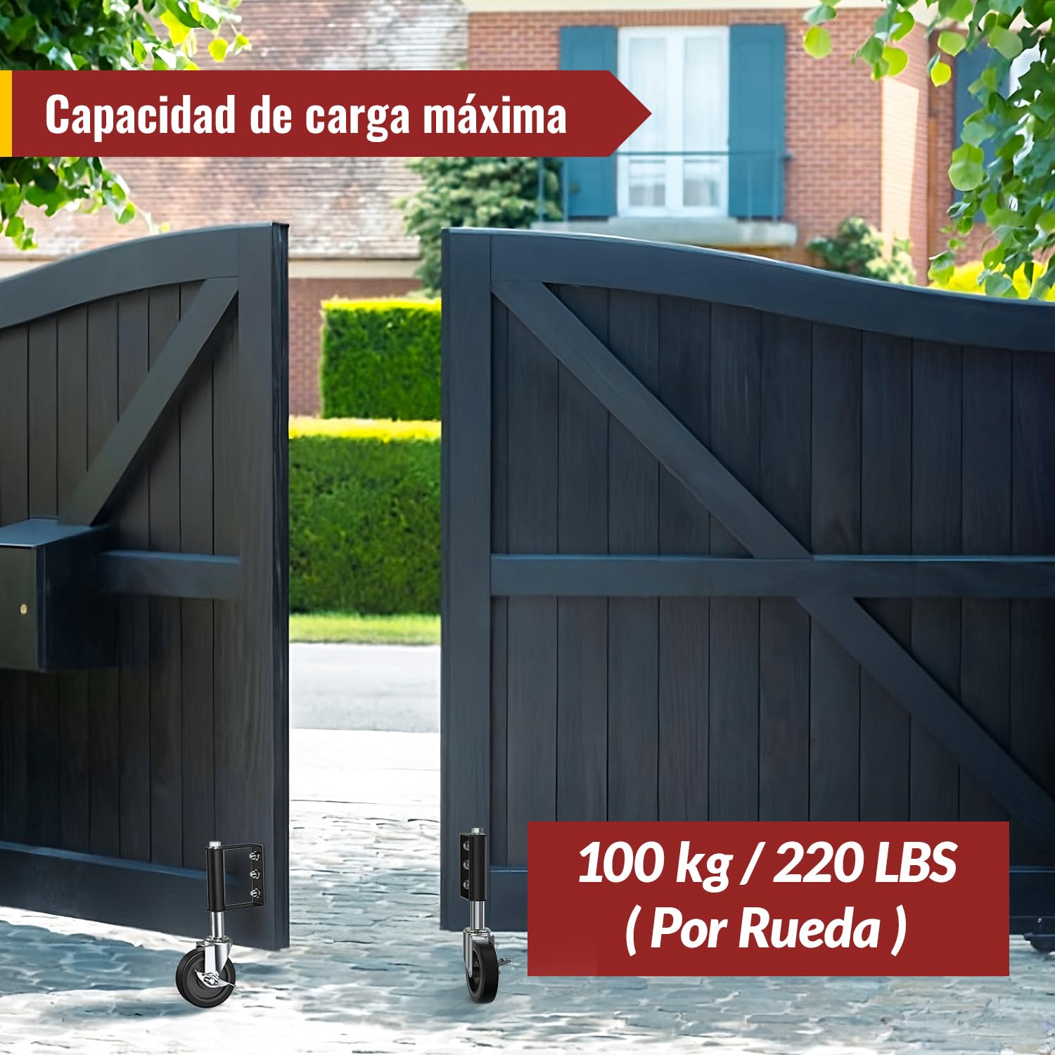 HOLKIE Rueda de puerta resistente de 100 mm rueda con muelle para puerta ruote giratoria para portón de madera y valla capacidad 100 kg Negra (2 piezas)