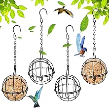 4pcs Hanging Bird Feeder Metal Suet Feeder Fat Ball Birds Holders with 4 S-shaped Hooks for Outdoor Garden Wildlife Birds Finch Sparrow Robin