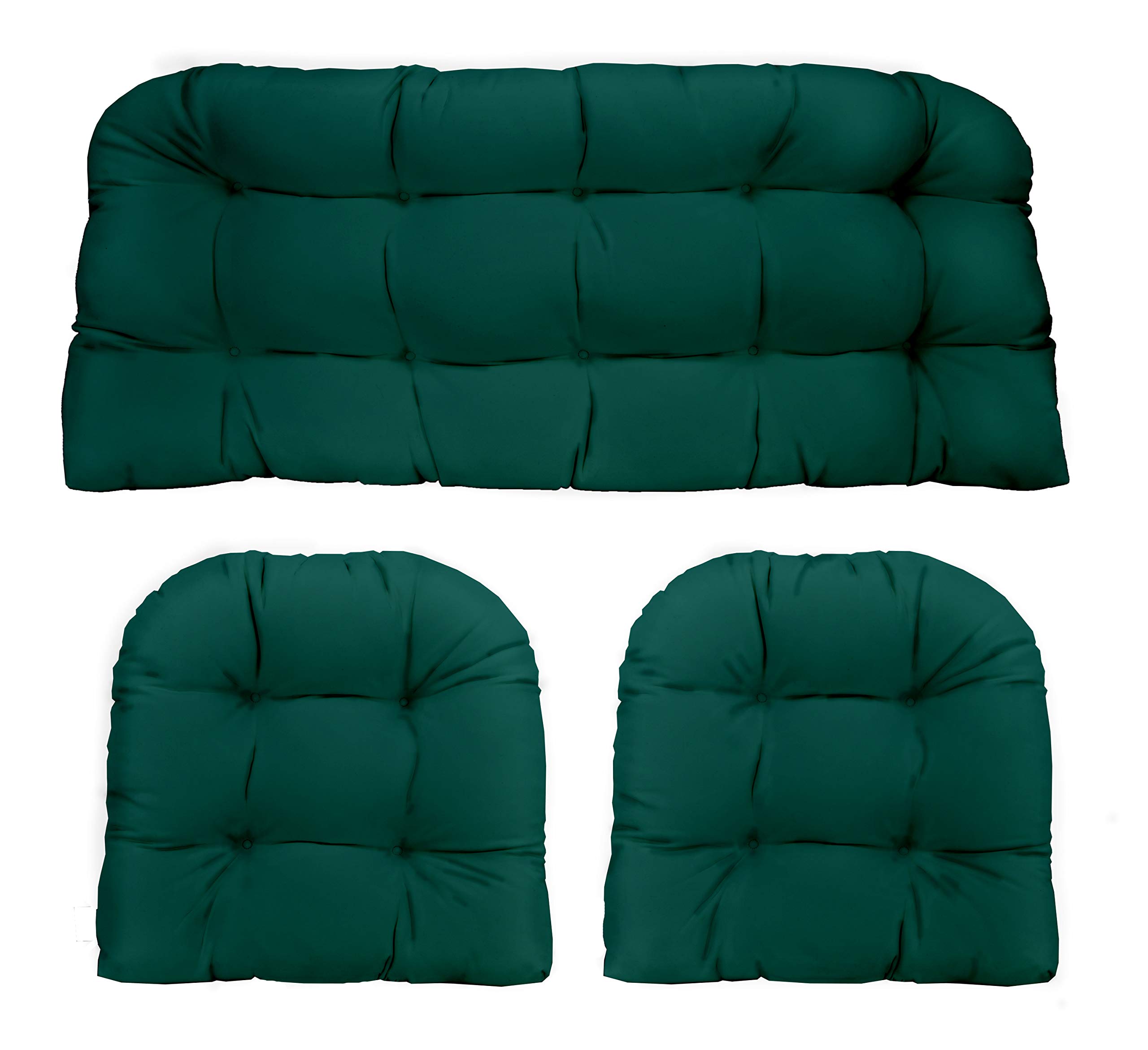 RSH Decor Indoor Outdoor 3 Piece Tufted Wicker Settee Cushions 1 Loveseat & 2 U-Shape Weather Resistant ~ Choose Color 