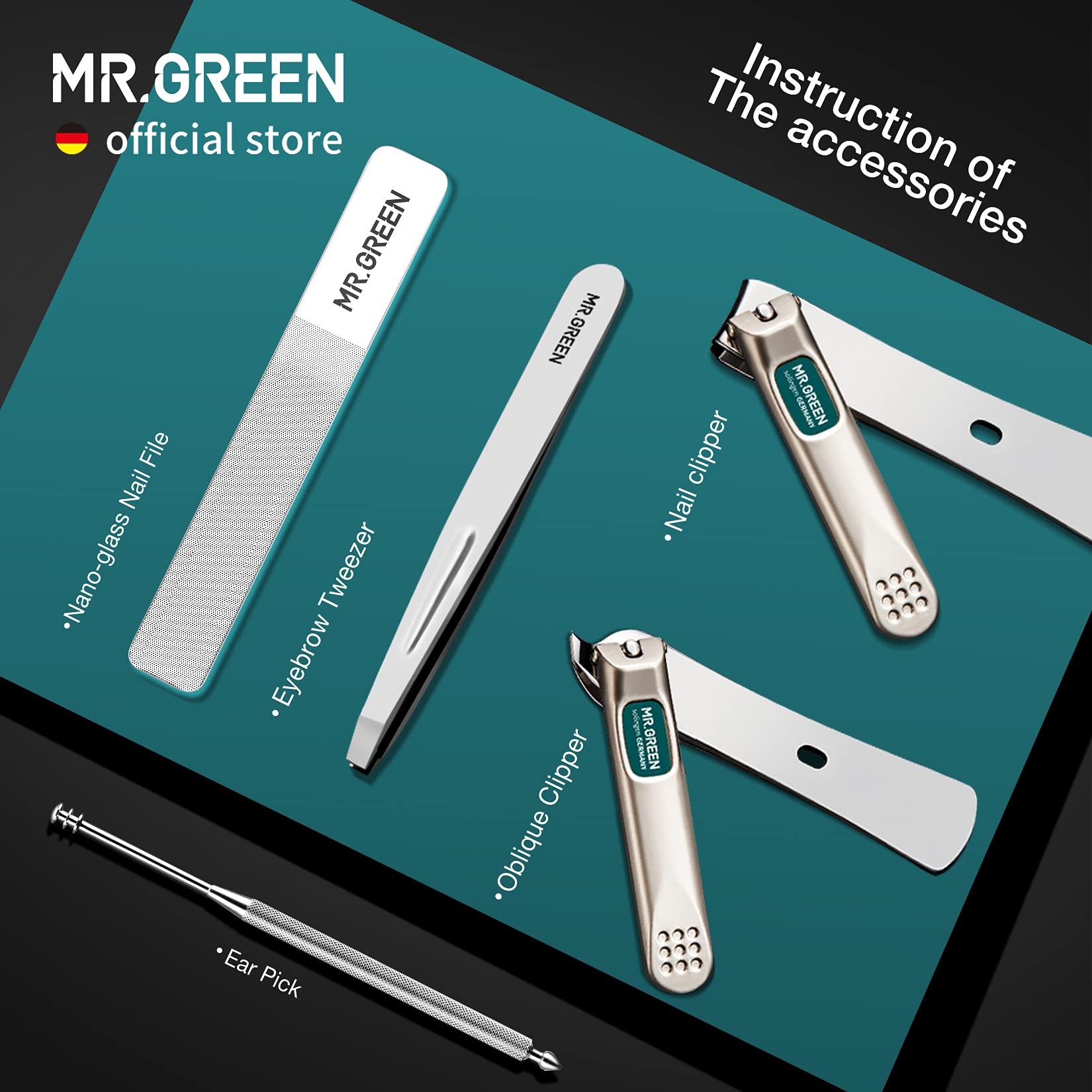 MR.GREEN Portable Stainless Steel Manicure and Pedicure Set with Travel Case
