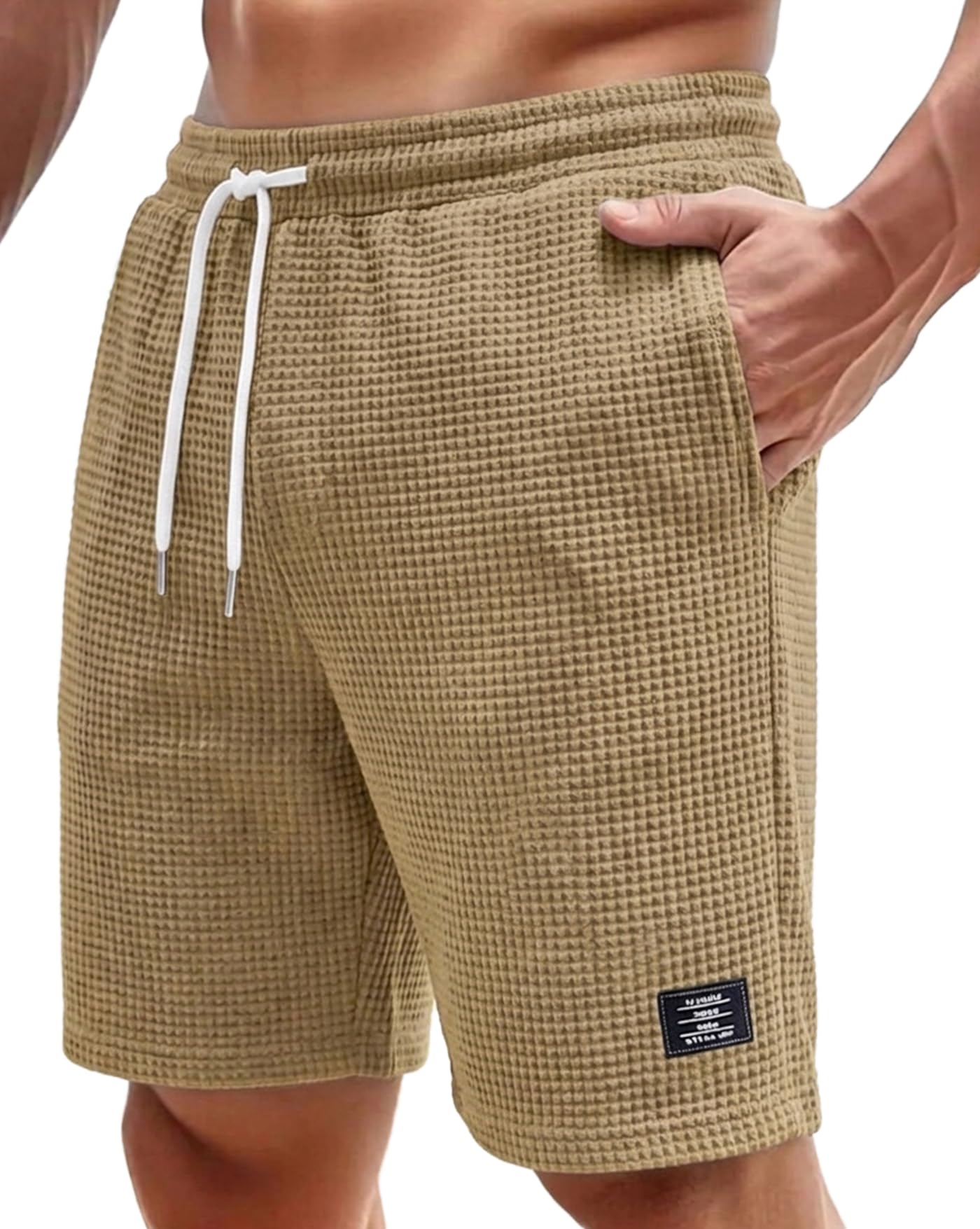 enitor Men Solid Drawstring Waist Casual Knee Length Boxers,Solid Men Beige Basic Short's-picture-25
