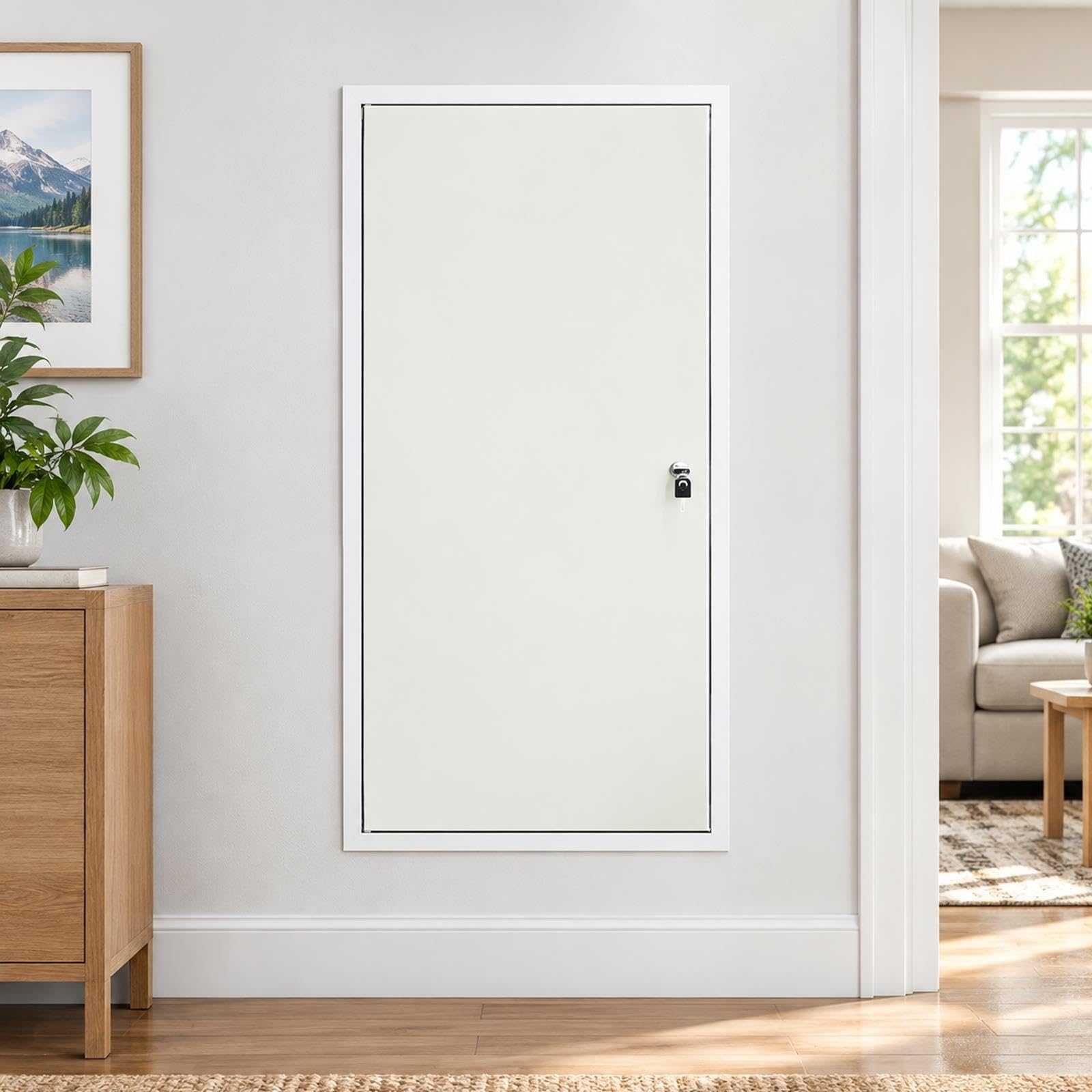 Puerta de acceso de aluminio duradera para áticos con sistema de bloqueo seguro y llaves, ideal para el mantenimiento de la fontanería y el equipo, fácil instalación, uso versátil en hogares y espacio