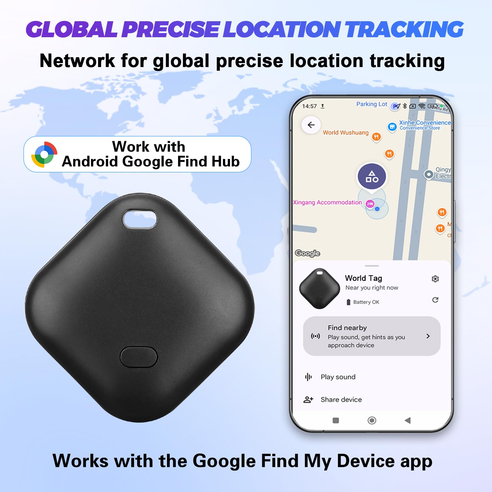 GPS Tracker Android ohne ABO, [Google Offizielle Zertifiziert] Smart Tracker Android kompatibel mit Google's Find Hub-App, Mini Tracker wasserdicht IP68 für Schlüssel Gepäck Geldbörse