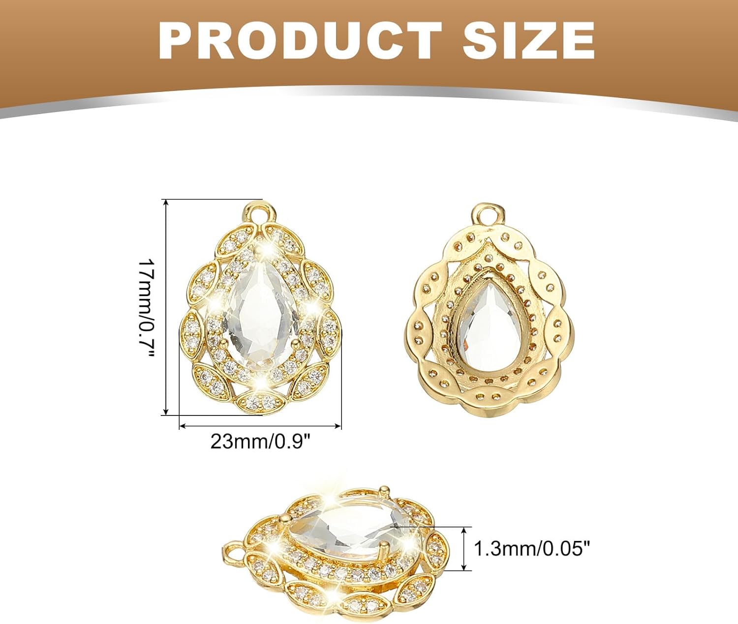 YOKIVE 5 Pcs Teardrop Charms, Zirconia Gold Plated Pendants Crystal Charm Dangle Pendant, Great for Necklace Earring Bracelet Jewelry DIY Craft(White) - Image 2